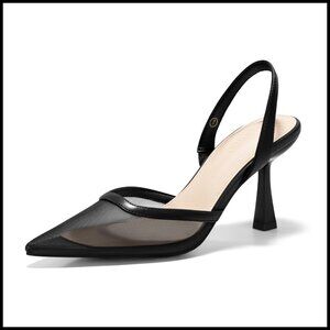 Mesh Slingback Stiletto Pumps Elegant Closed Toe Party Wedding Dress Shoes